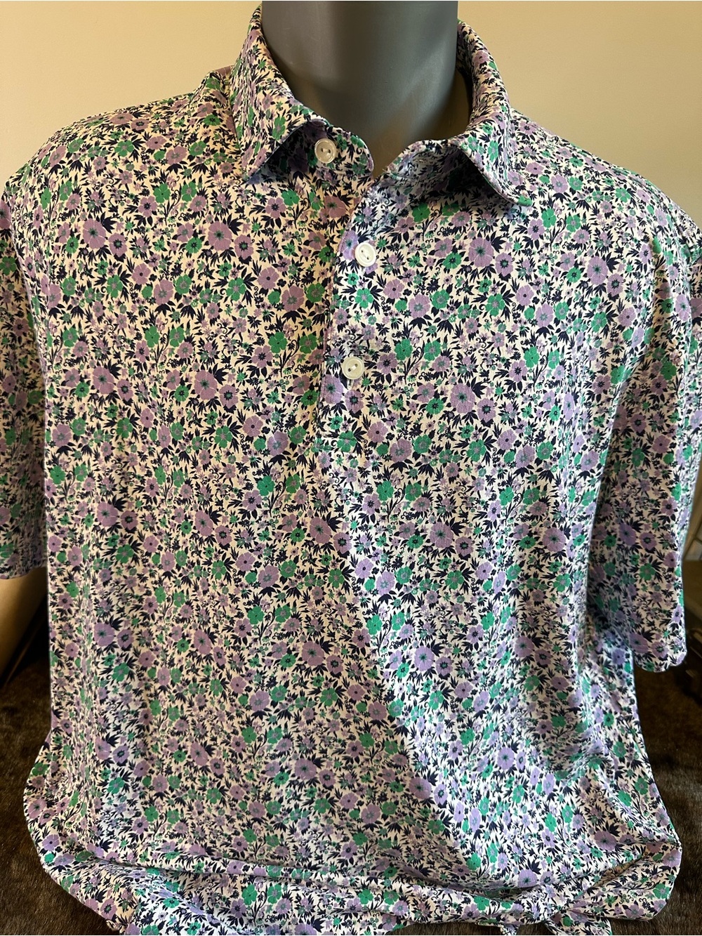 IBKUL Lavender Green Floral Short-Sleeve Polo